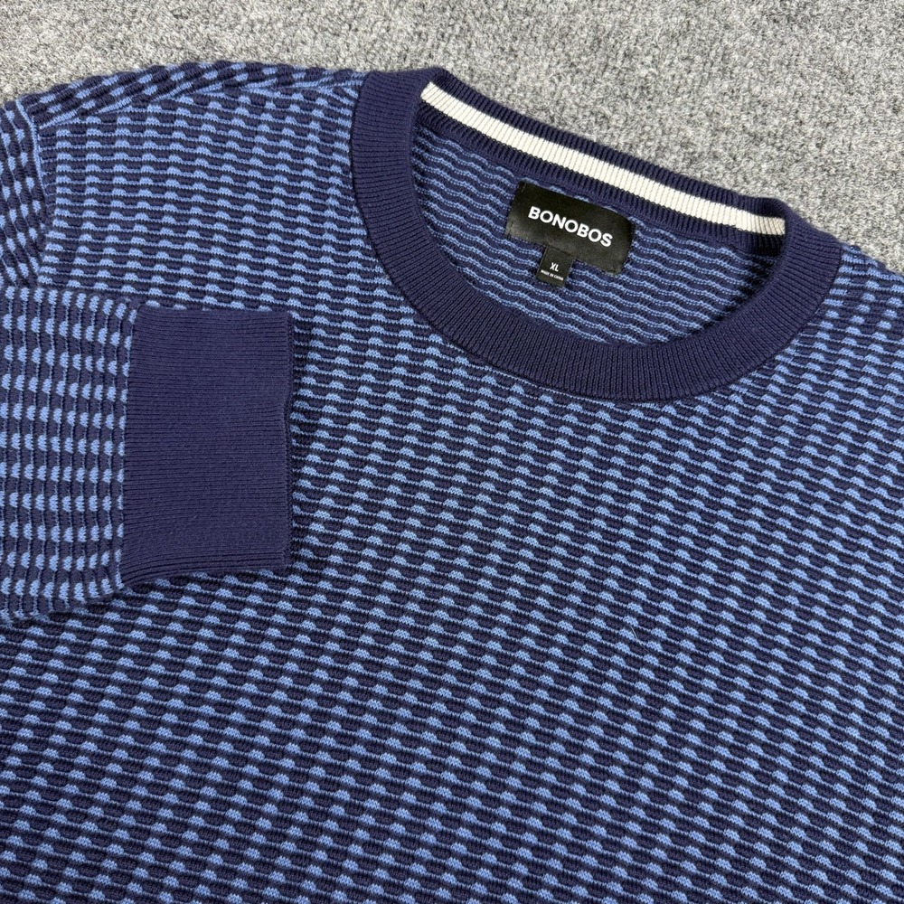 Bonobos Mens XL Blue Textured Knit Cotton Crewneck Sweater Long Sleeve Pullover